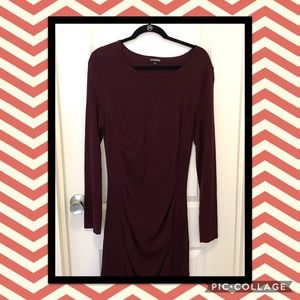 Express Maroon Ruched Sweater Dress